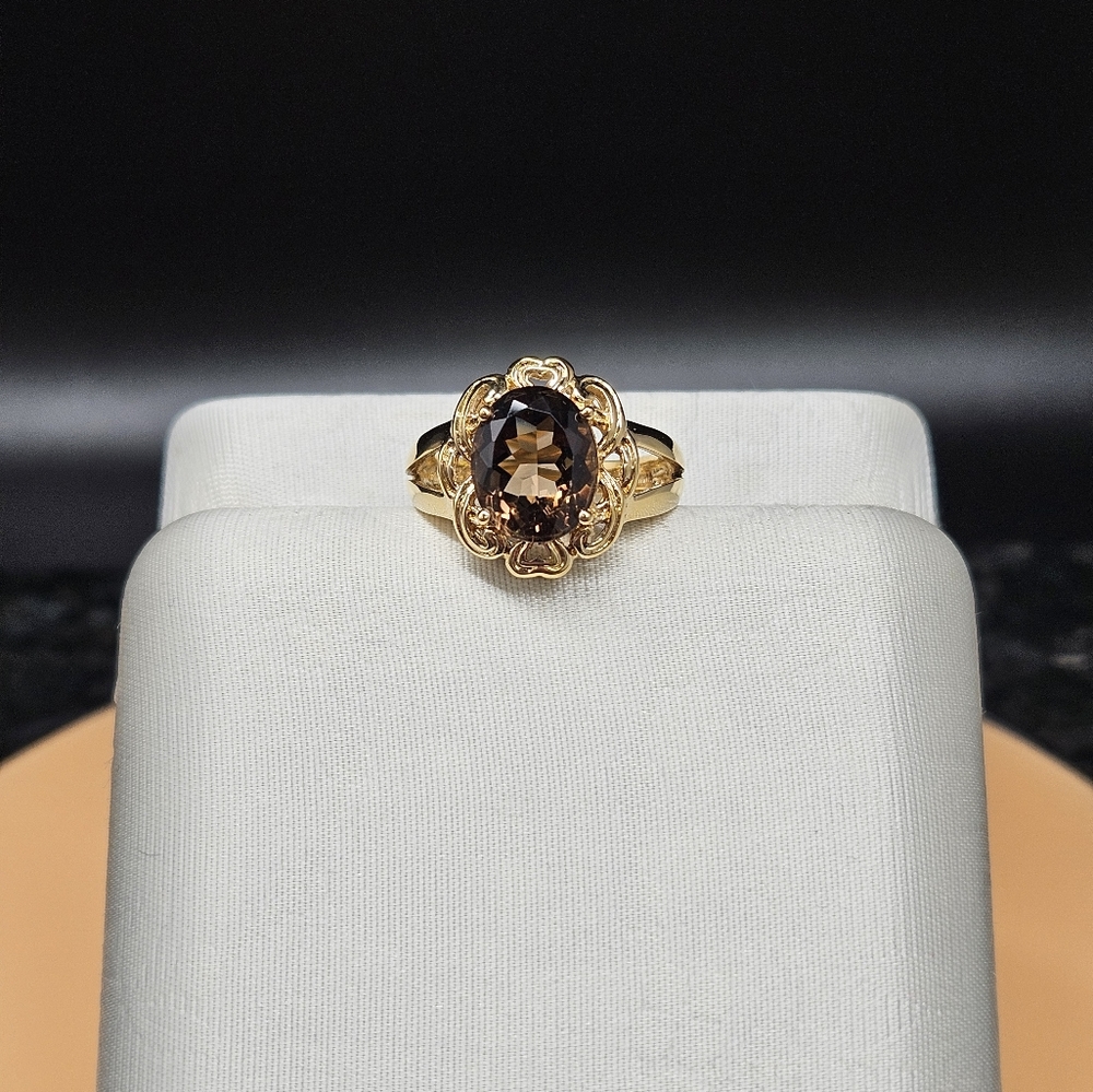 Smokey Quartz brilliant oval cut ring 14k gold 6-3/4 size - Picture 14 of 16